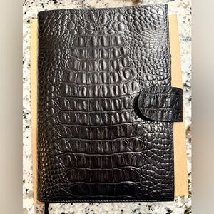 Moterm A5 Croc Leather Folio Planner Cover in Executive Black